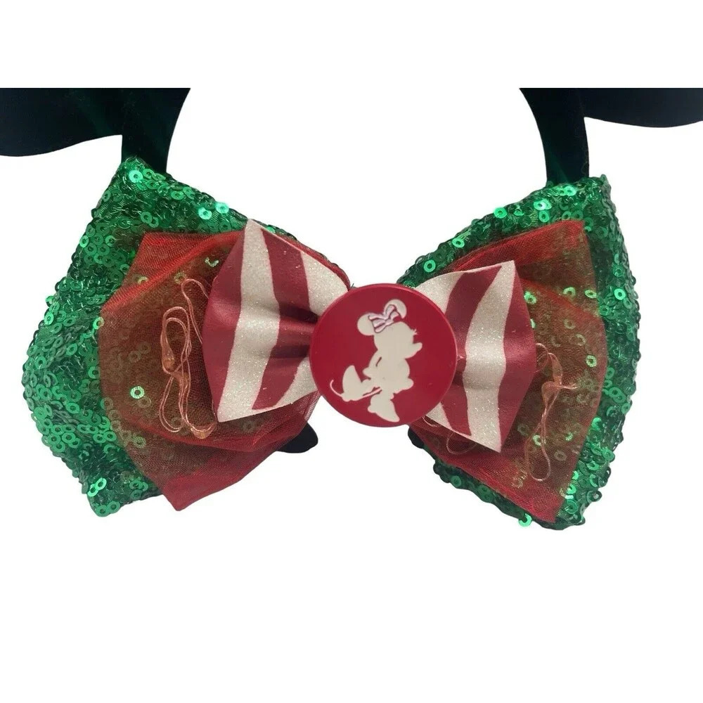 Disney Parks Minnie Ears Christmas Holiday Light Up Bow Barrette Hair Clip Green - Picture 6 of 16